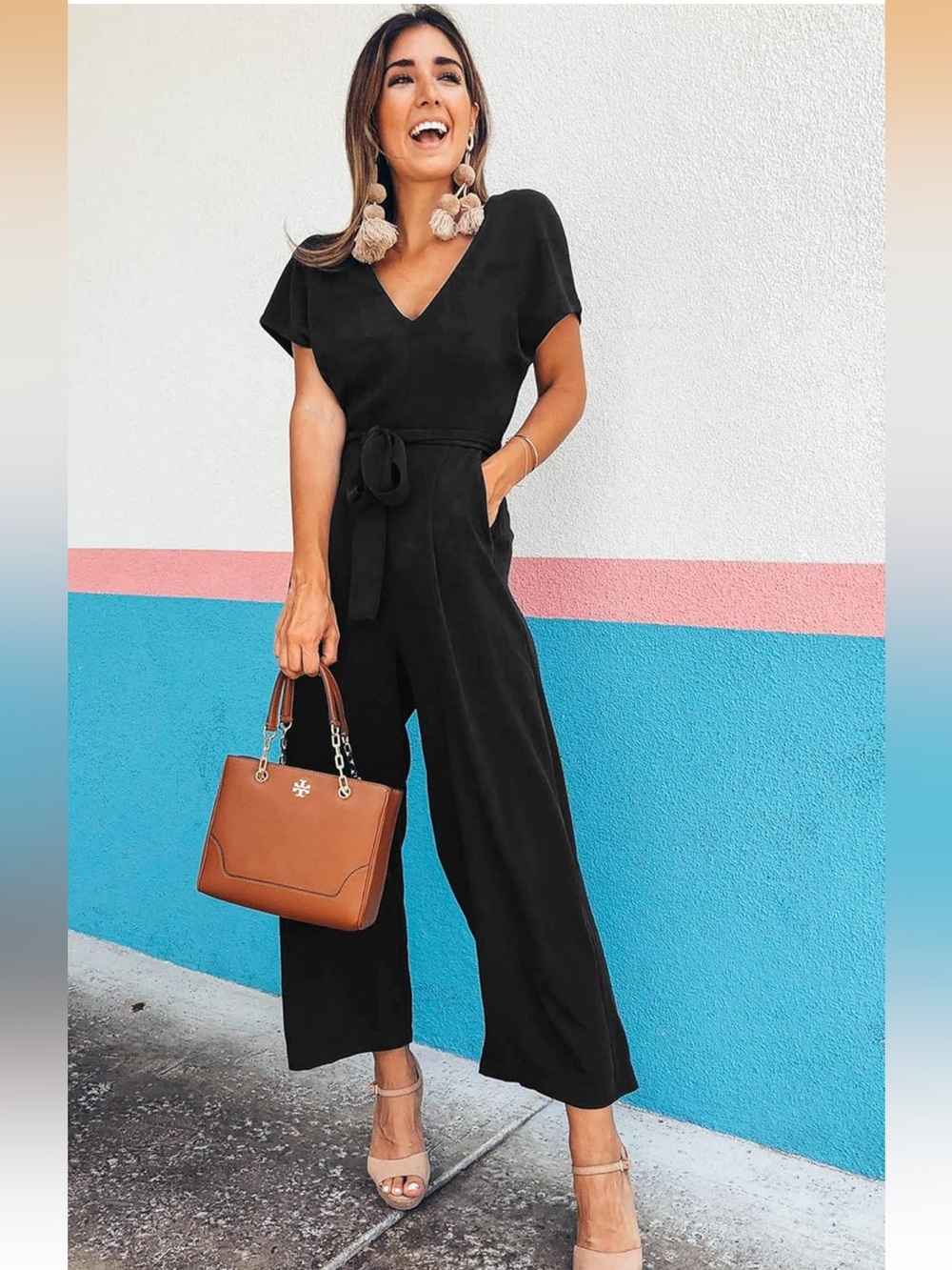 Black V-Neck Tie-Waist Jumpsuit